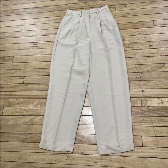 INC International Concepts Pleated Pants Women 8 Wide Cuff Cream High Rise 27x28 - Picture 16 of 16